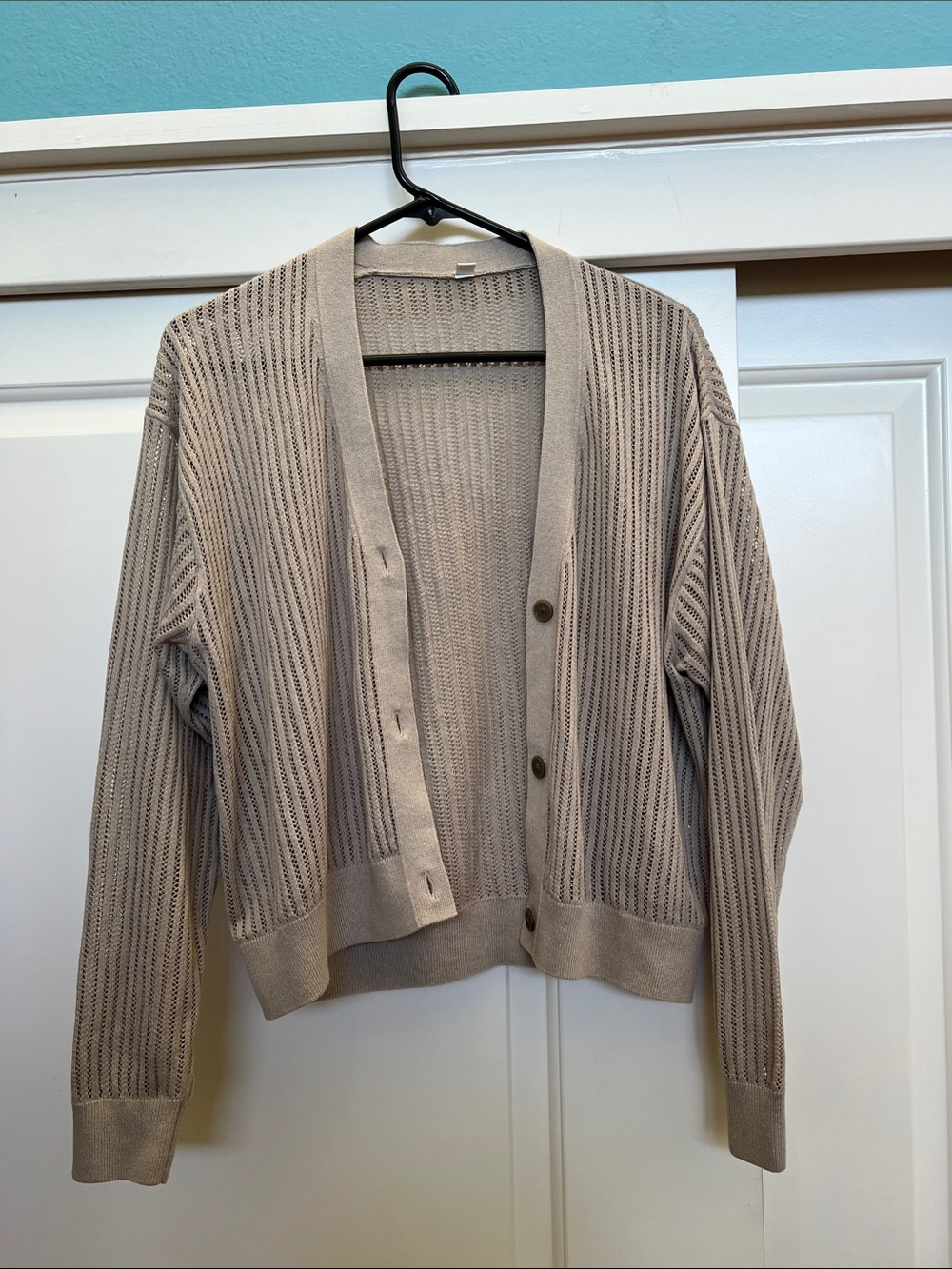 Uniqlo Light Beige Open-Knit Button Cardigan